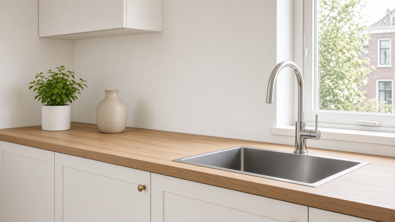 Schone keuken met vrij stromende afvoer